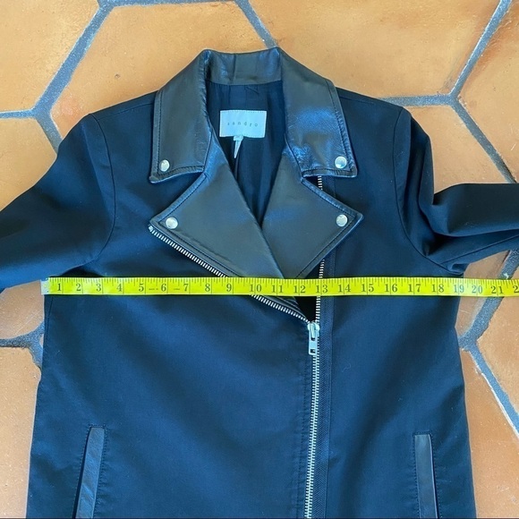 SANDRO Paris Zipped Biker Moto Lamb Leather  / Cotton Jacket Size 38  US 6 8 - Picture 7 of 9